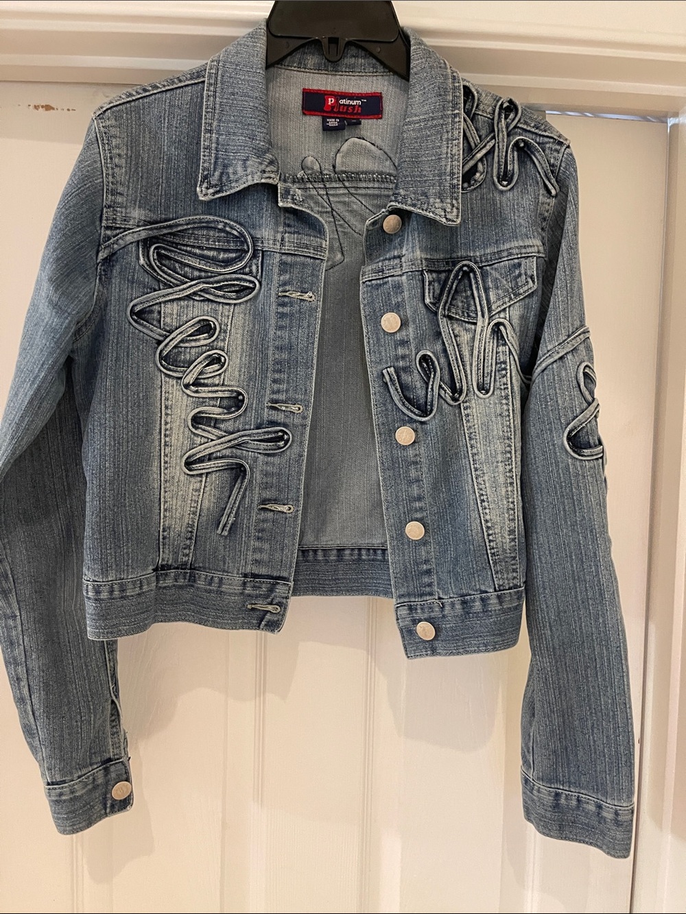 Distressed Light Blue Embellished Denim Jacket by PrAna